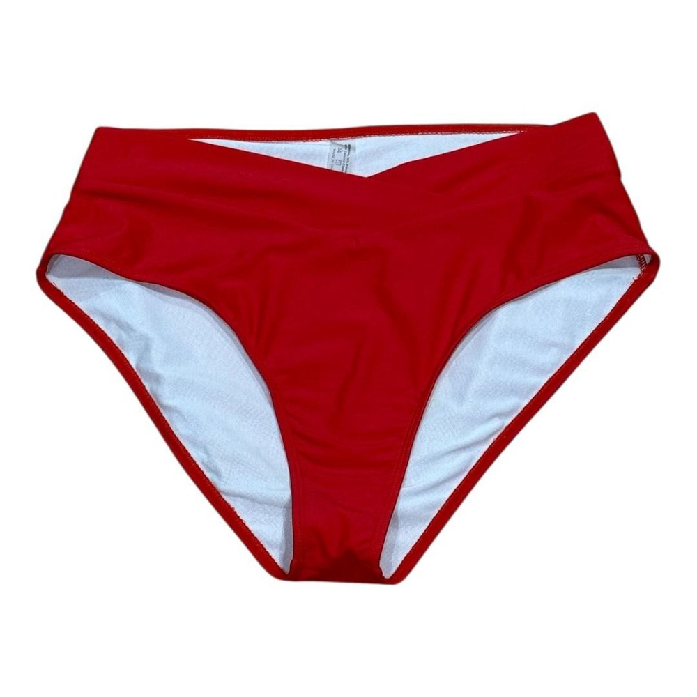 Bikini Bottom Womens XL Red High Waisted V Front Swim Bottom Lined Full Coverage